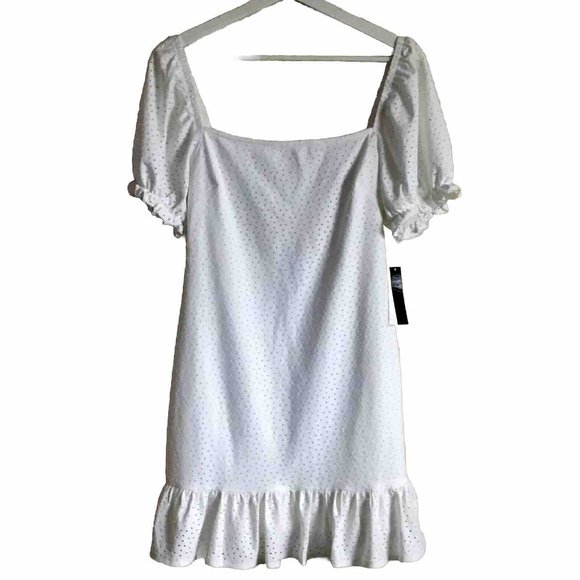 Speechless Women's White Eyelet Puff Sleeve Dress Size Medium - Picture 3 of 14